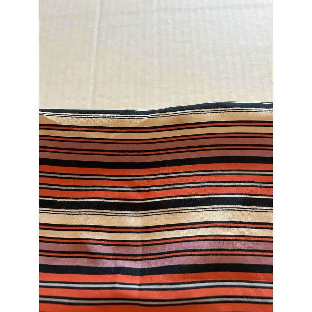 Vtg Symphony Striped‎ 20” Square Scarf Black Tan Red Rolled Hem MCM 1960s USA
